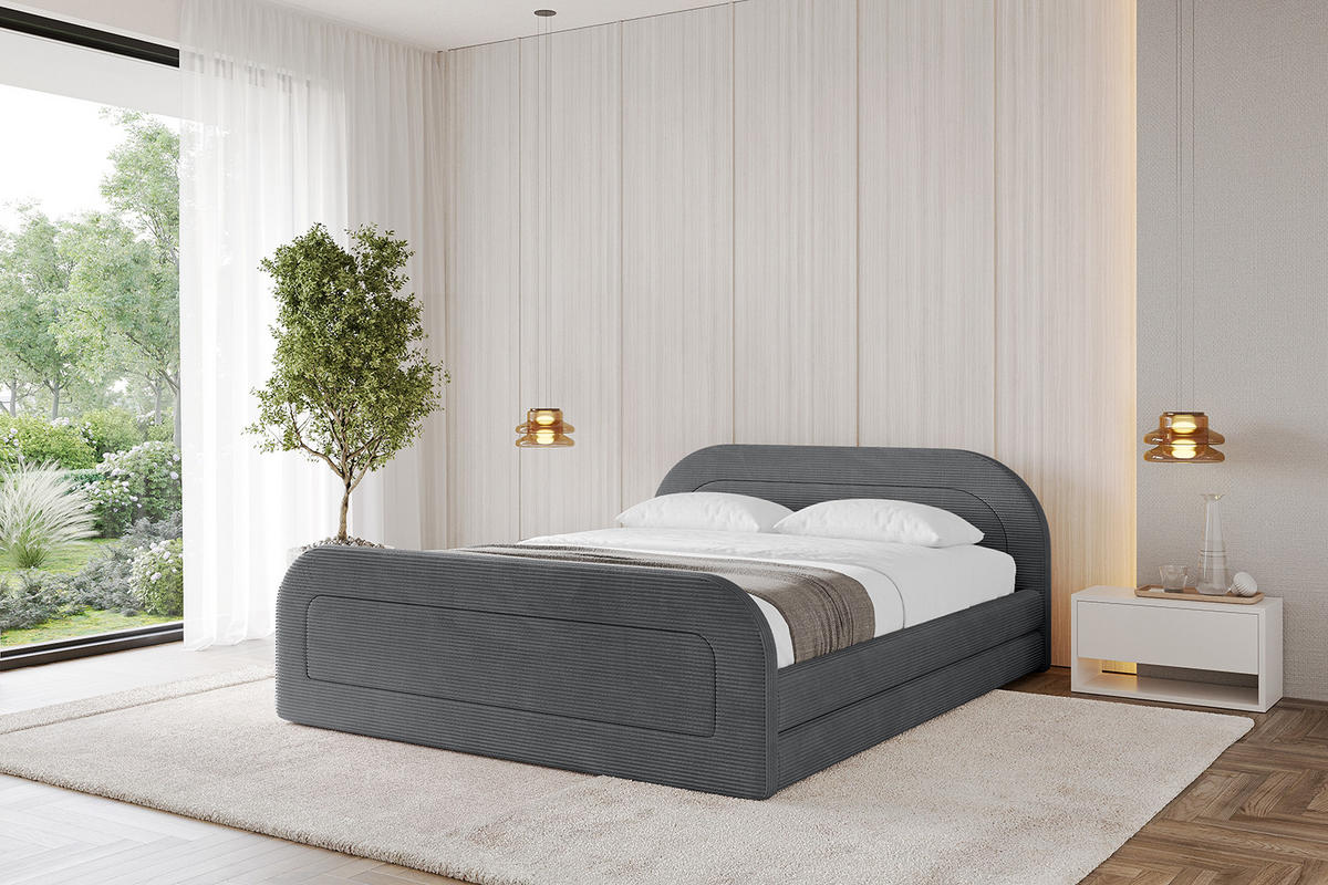 POLSTERBETT mit Bettkasten, Fußteil und Lattenrost, Boxbett mit Matratze H3/H4 - LERIS-v1-Z 180x200 Dunkelgrau - Anthrazit, Holzwerkstoff/Textil (180/200cm) - ALTDECOR