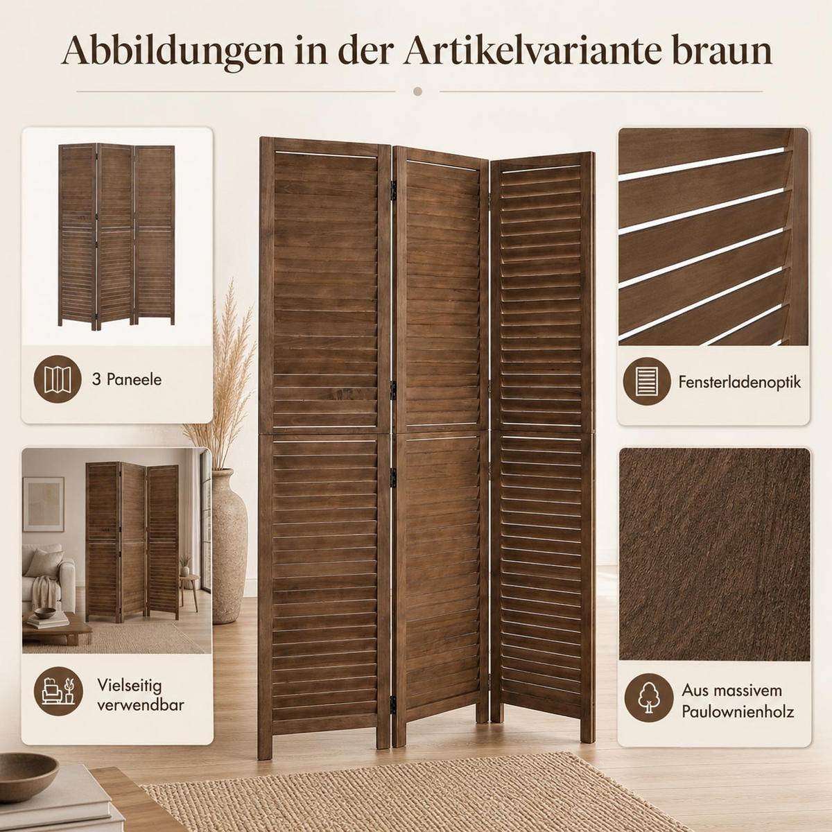 PARAVENT C30B Braun - Braun, Holz (120/180/6cm) - MCW