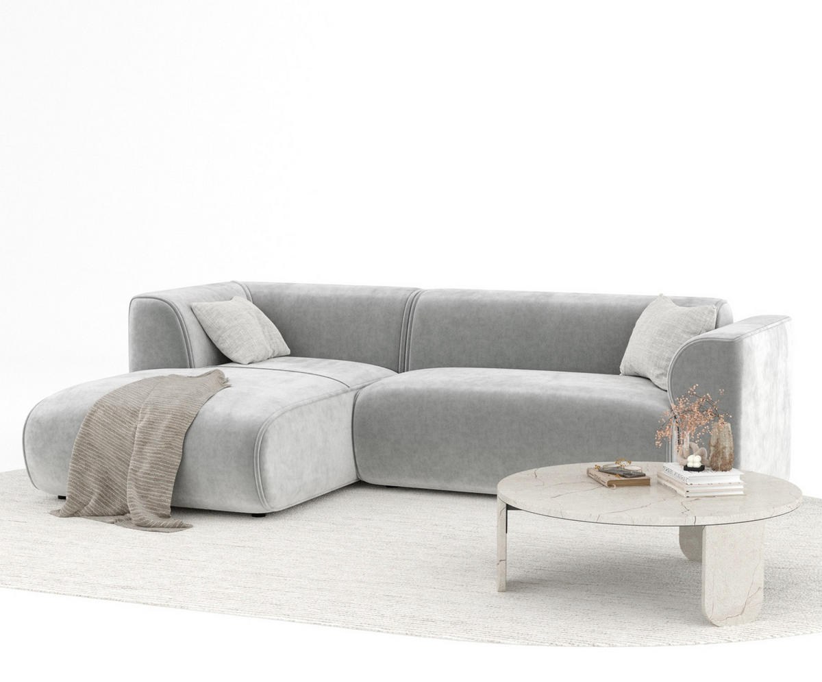 ECKSOFA Melani Hellgrau Samtstoff - Hellgrau/Schwarz, Holz/Holzwerkstoff (253/153cm) - Maison de Reve