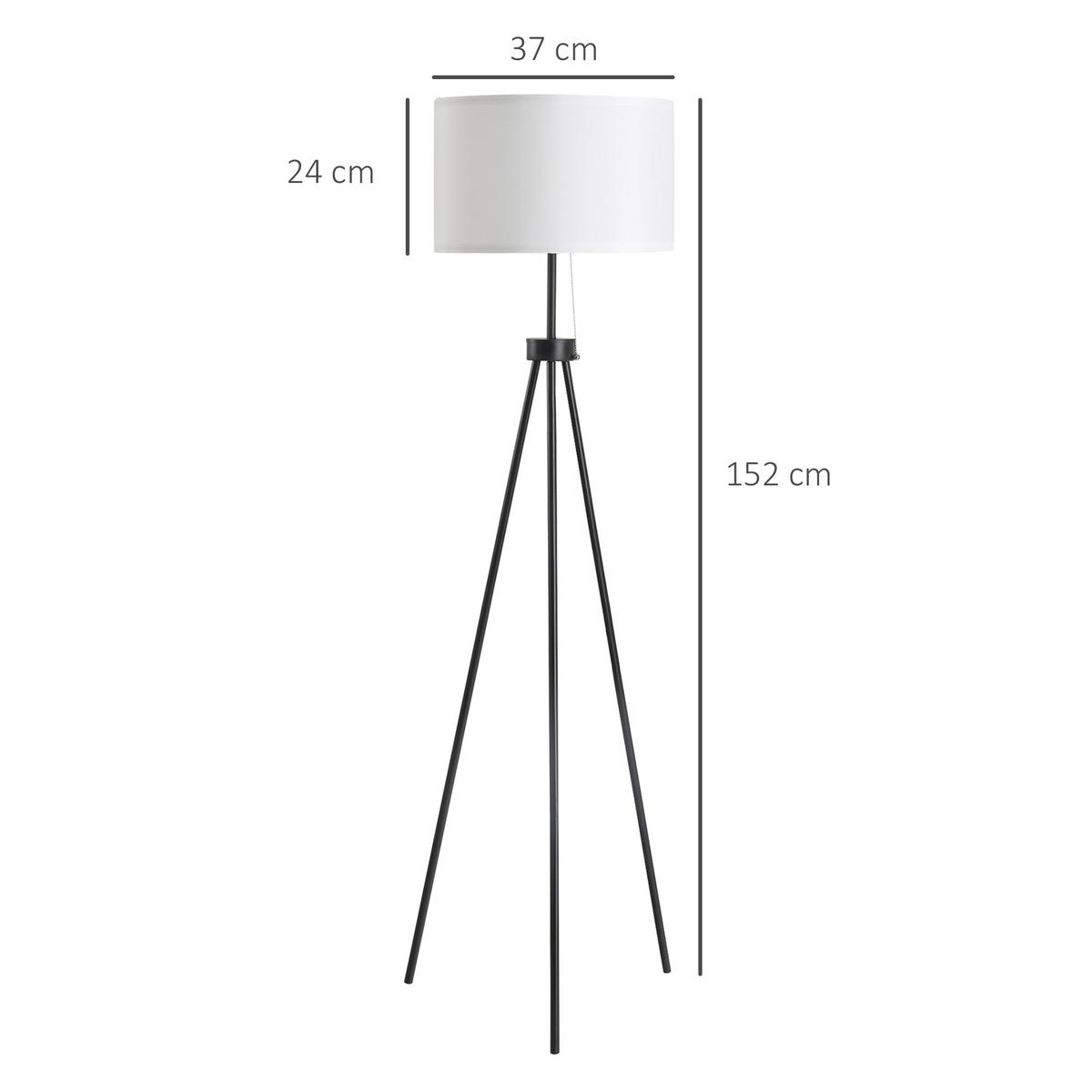 STEHLEUCHTE Stehlampe 37x37x152cm Dreibein-Stativ E27-Fassung Fußschalter Schwarz-Weiß - Schwarz, Metall (37/152/152cm) - Raelunyi