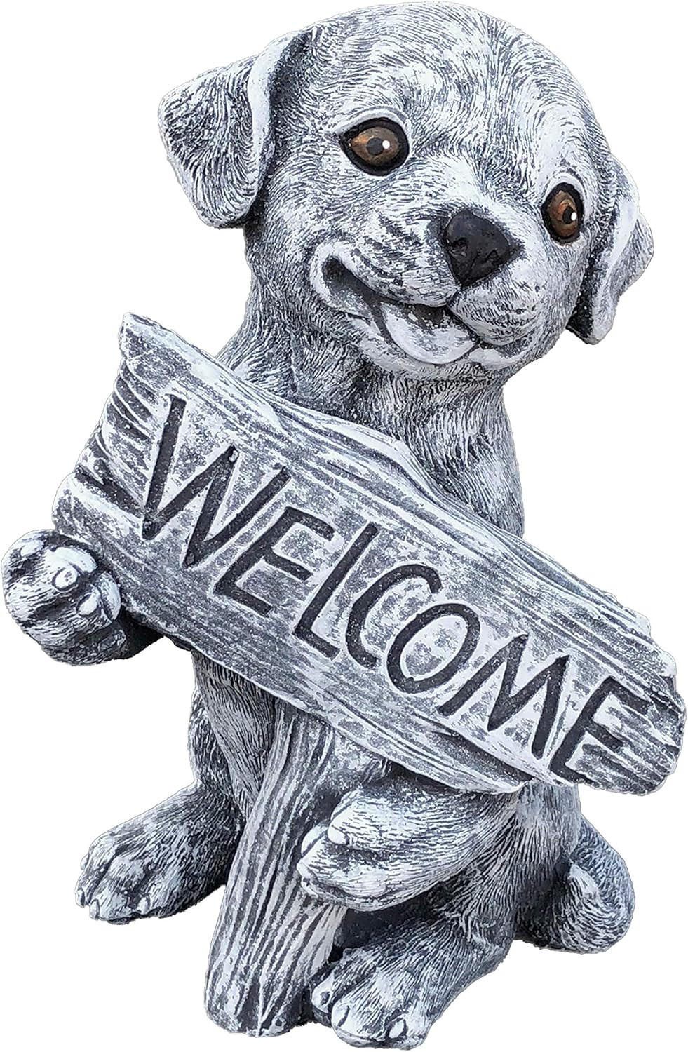 STEINFIGUR Hund Welcome Frostfest wetterfest massiver Steinguss - Grau, Stein (16/27/19cm) - stoneandstyle