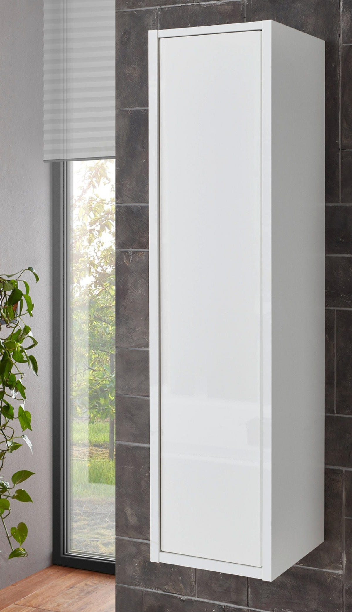 HOCHSCHRANK weiß Hochglanz hängend, Badschrank mit Push-to-Open - Weiß Hochglanz, Holzwerkstoff (30/119/30cm) - Furn.Design