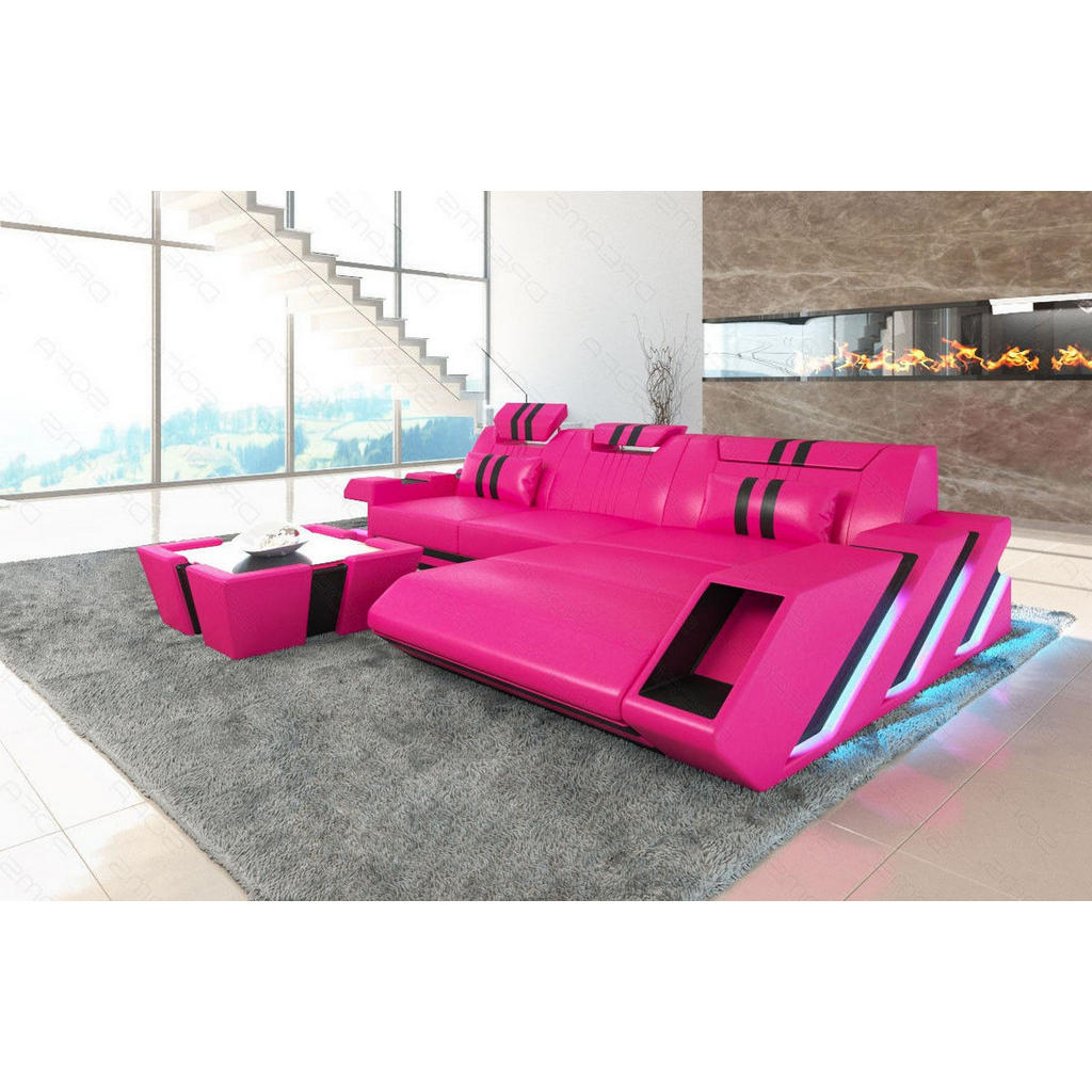 Thumbnail - Sofa Dreams Ecksofa, Pink, Leder, L-Form, Ottomane links,L-Form, 295x190 cm, Wohnzimmer, Sofas & Couches, Wohnlandschaft...