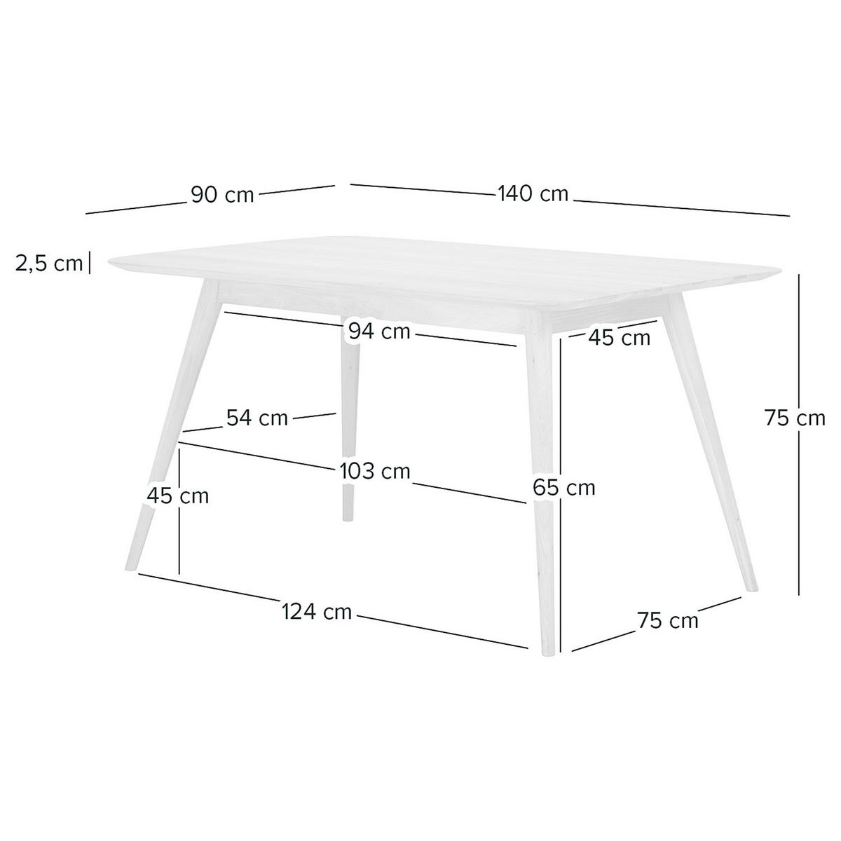 MASSIVER ESSTISCH - Massivholz - Eschefarben, Holz (90/140/75cm) - home24