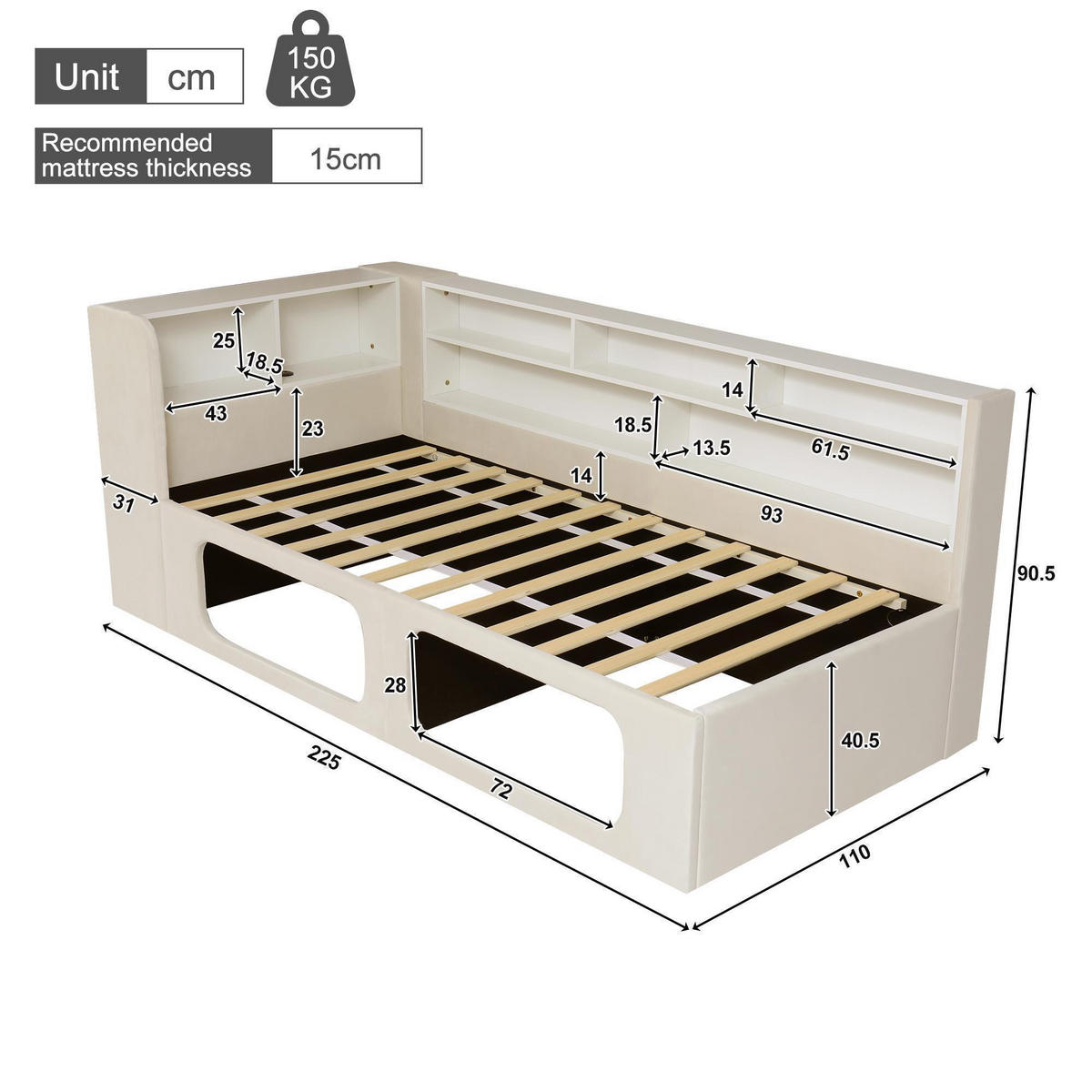 TAGESBETT 90x200 cm mit super großen Tierhöhle in beigem Samt - Beige, Textil (90/200cm) - KOMHTOM