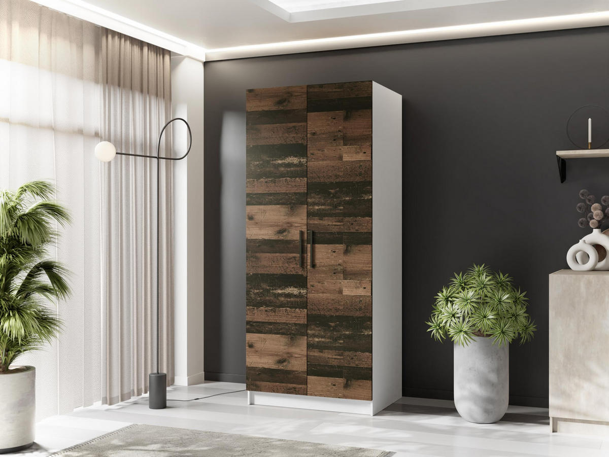 ŠATNÍ SKŘÍŇ GOLD Bílá & Old Style - bílá/hnědá, kompozitní dřevo (78/205/52.5cm) - Kier Furniture
