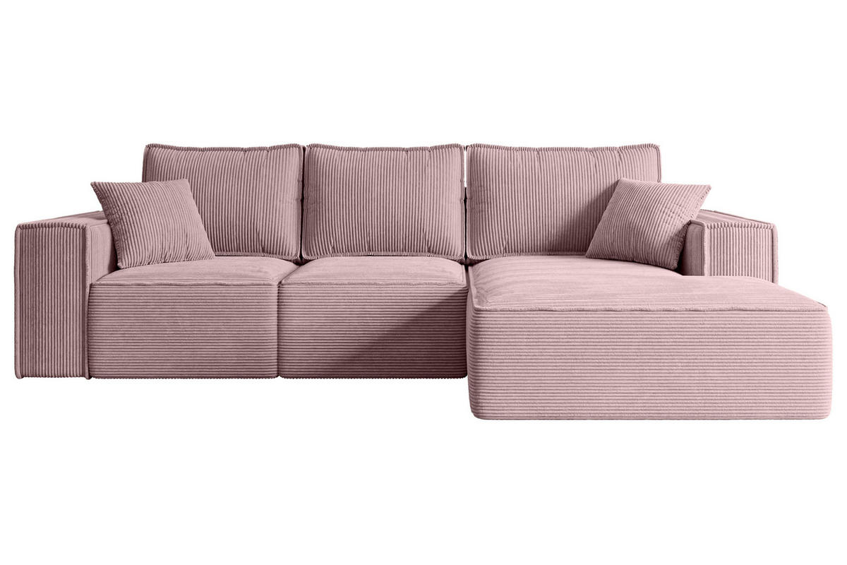 ECKSOFA mit Schlaffunktion und Bettkasten SERRA-L-S - 266x161x87 cm Rosa Cord - Schwarz/Rosa, Holzwerkstoff/Kunststoff (266/161cm) - ALTDECOR