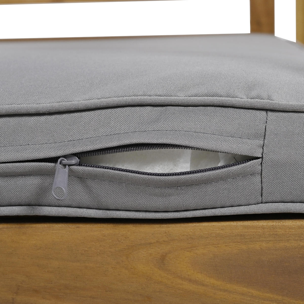 LOUNGESET Grau Rattanoptik Akazie Doppelsofa 2 Sessel Tisch - Grau, Textil - FLIEKS