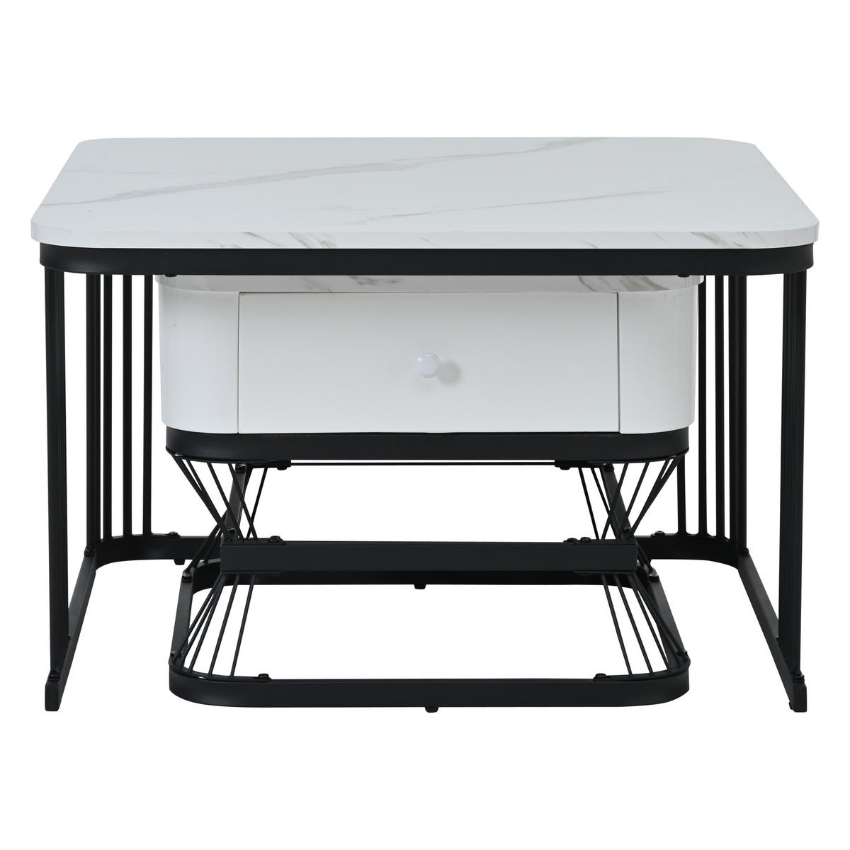 COUCHTISCH-SET DE-37109 2-tlg. mit Marmoroptik und Schublade Weiß - Weiß, Metall (70/70/45cm) - ComfortXL