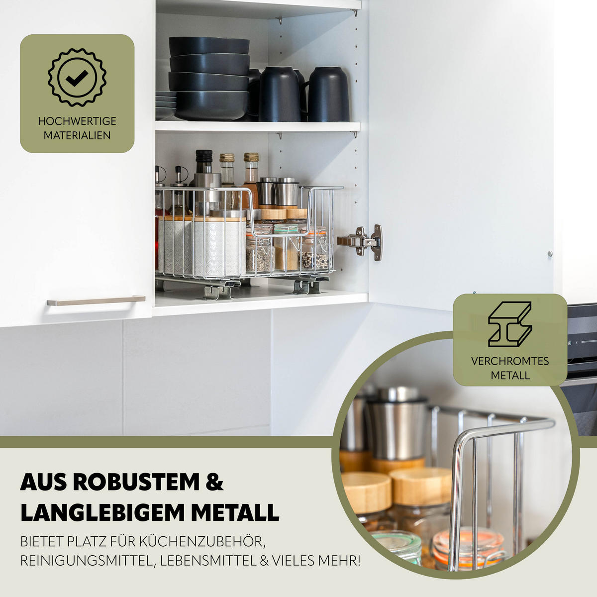 KORBAUSZUG (2er Set), 30 cm Breite, für Oberschränke, Chrom - Silberfarben, Metall (30/20/28.5cm) - bremermann