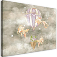 WANDBILD heißluftballon fliegendes haus und fisch - Pink, Textil (60/40cm) - Feeby