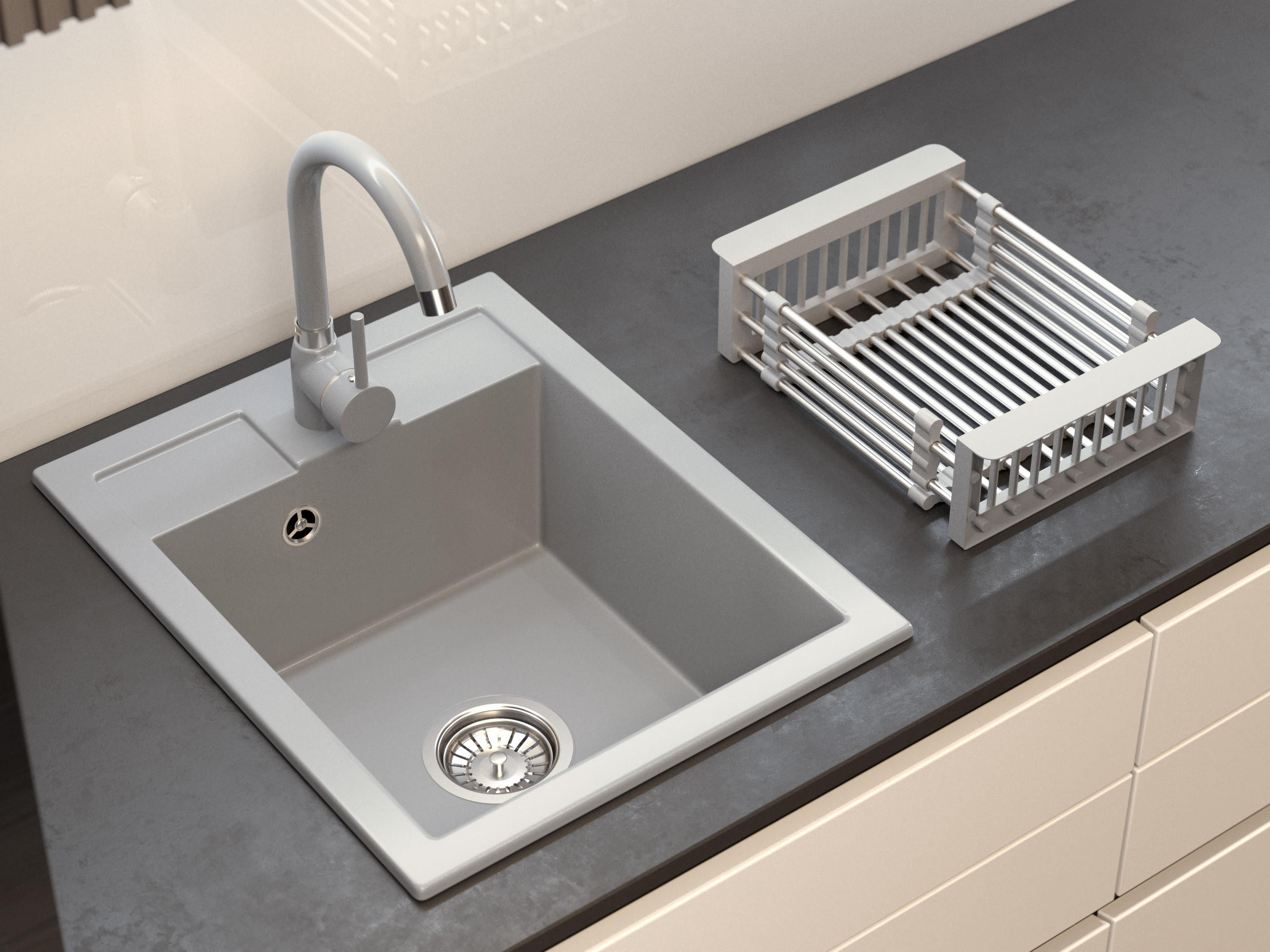 GRANITSPÜLE Best Mit Batterie und Siphon - Grau, Kunststoff/Stein (40/16/50cm) - Granitan