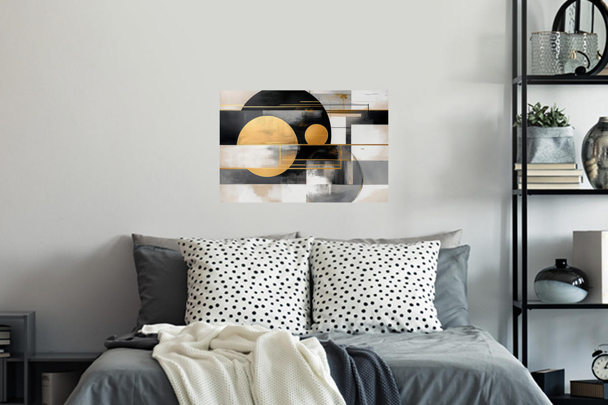 WANDTATTOO Abstrakt - Gold - Silber - Formen - Ästhetisch - Modern 60x40 cm - Goldfarben, Kunststoff (60/40/0.1cm) - MuchoWow