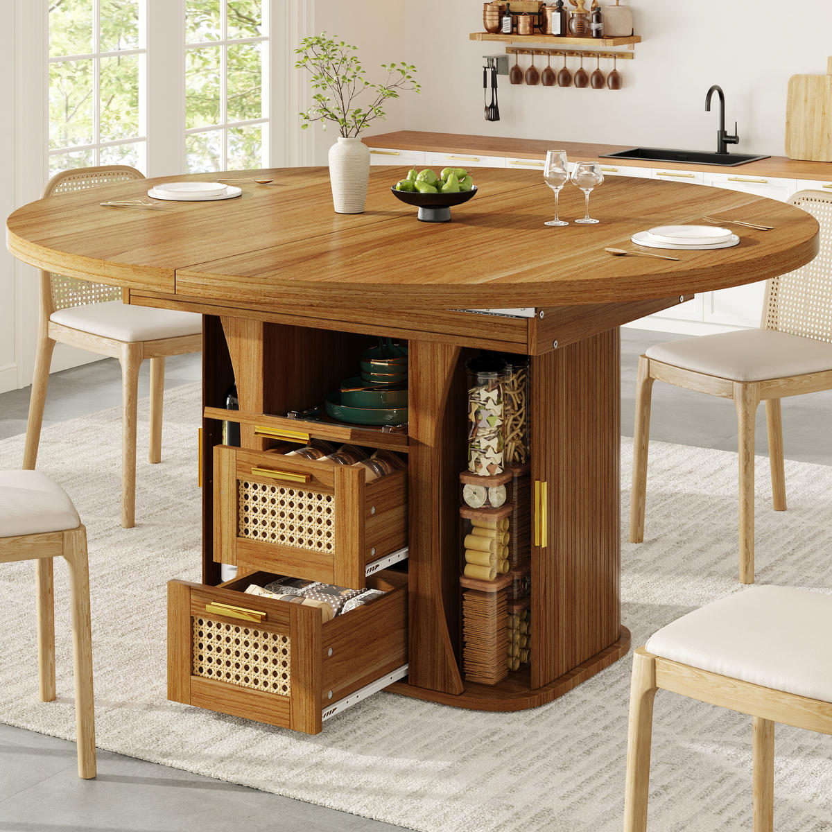 JEDILNA MIZA v naravni barvi, raztegljiva miza s predali, večnamenska za kuhinjo in dnevno sobo, 118–158 cm - temno rjava, kovina/leseni material (158/118/77.1cm) - STILVORA