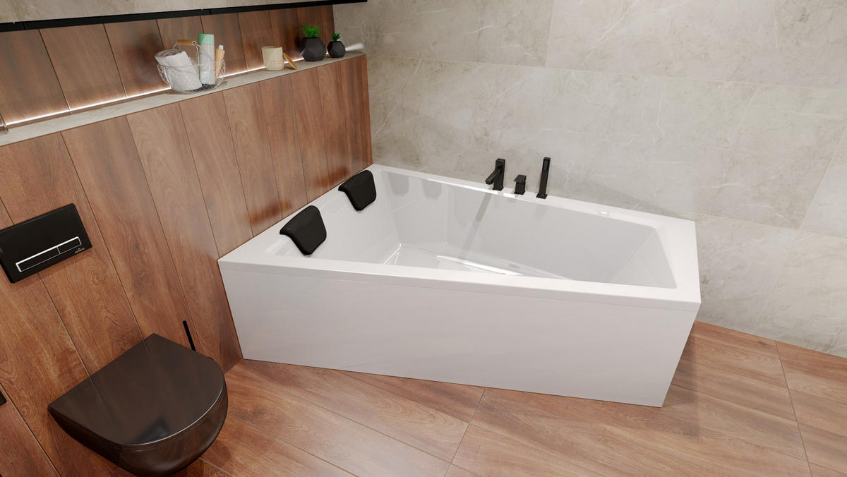BADEWANNE Eckwanne INTIMA 180/125 Links + 2 Kopfstütze Ablauf Füße - Weiß, Kunststoff (125/55.5/180cm) - bad land