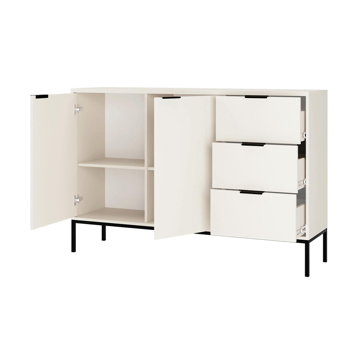 KOMODA Seattle Črno-belo - bela, leseni material (150/100.4/40cm) - Petits-meubles
