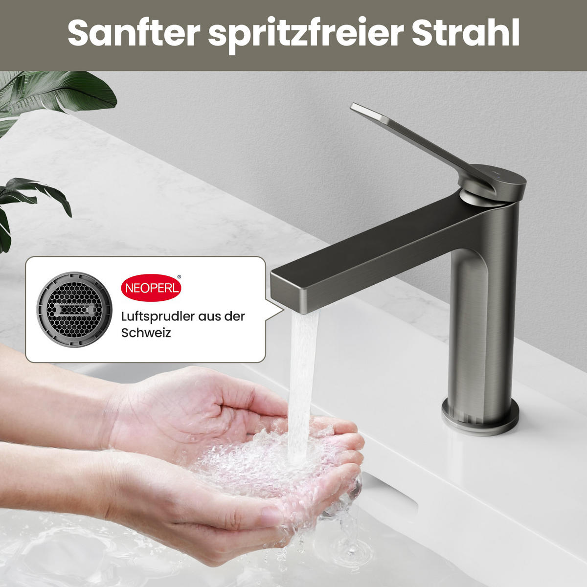 WASCHTISCHARMATUR mit Spulen-Zertifiziertem Filterelement Anthrazit Matt - Anthrazit, Metall (17.3/4.6/19.5cm) - EMKE