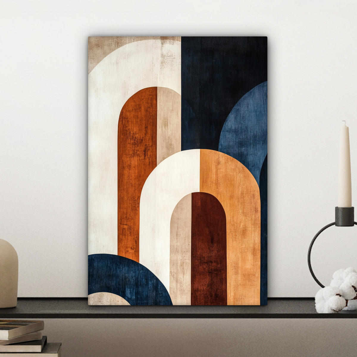 LEINWANDBILD Abstrakt - Formen - Dunkelblau 20x30 cm - Cognac, Textil (20/30cm) - MuchoWow