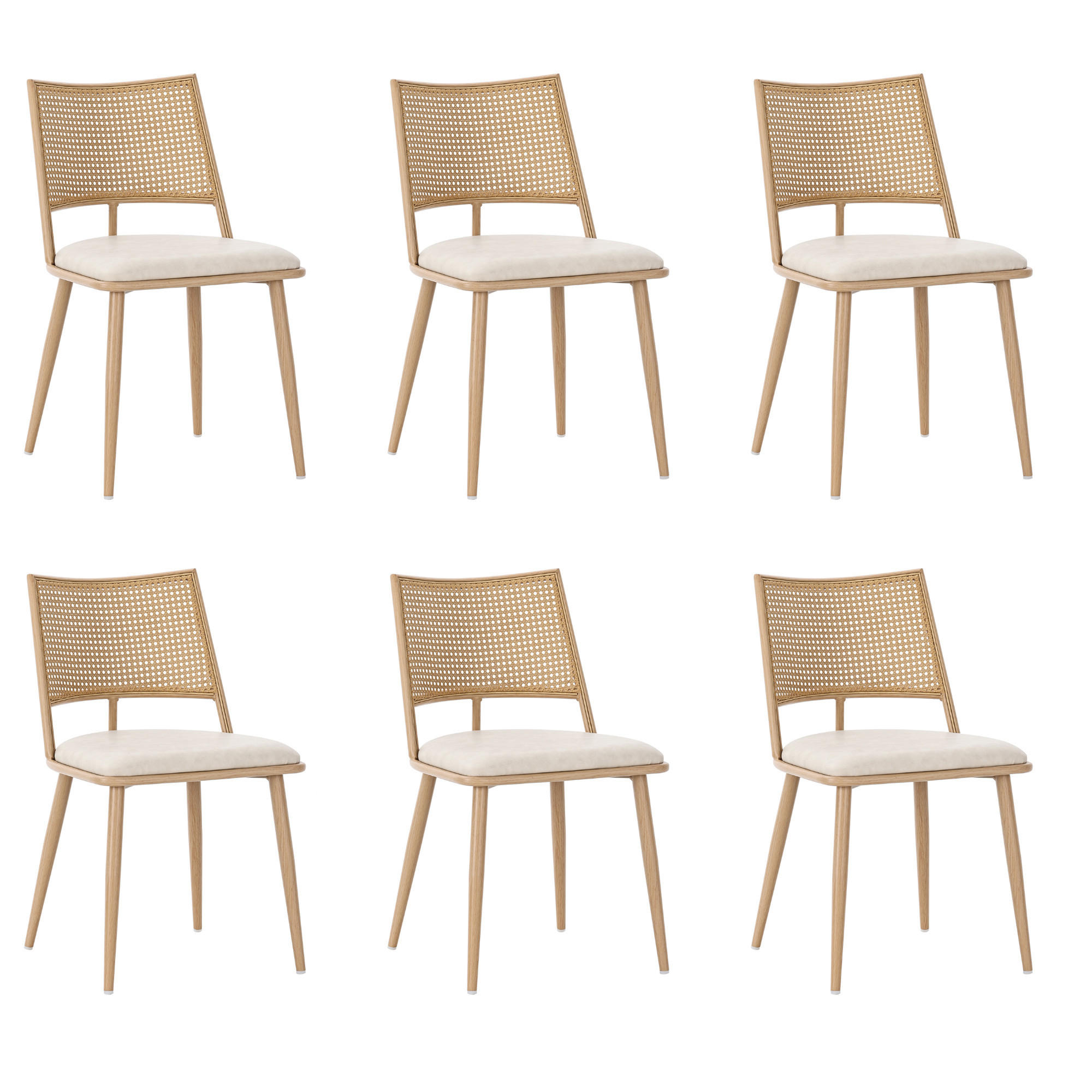 ESSZIMMERSTUHL 6er Set PU Rattan Beige - Beige, Holz (56.5/80/49cm) - FLIEKS