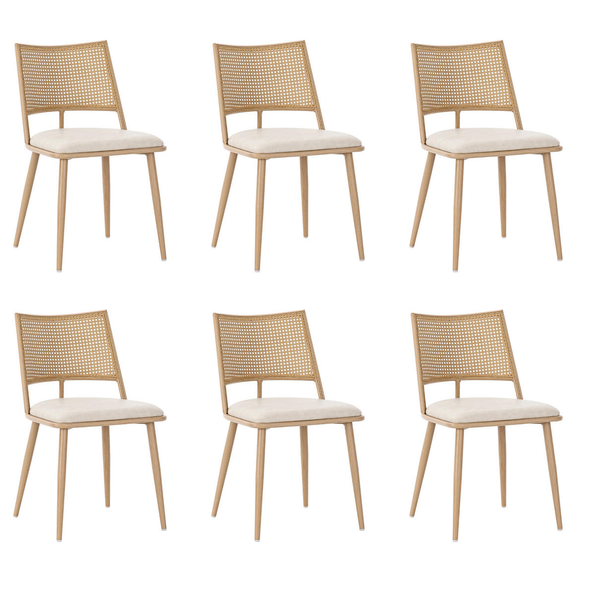 ESSZIMMERSTUHL 6er Set PU Rattan Beige - Beige, Holz (56.5/80/49cm) - FLIEKS