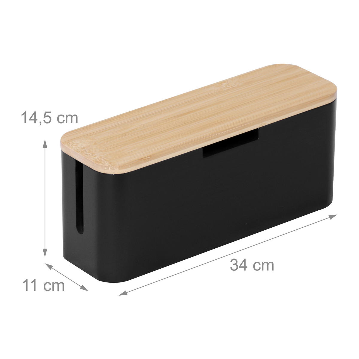 KABELBOX - Schwarz, Holz/Metall (11/34/14.5cm) - Relaxdays