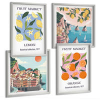 BILDER SET 4er Set - 50x50 cm & 40x60 cm Silberner Rahmen - Obstposter Zitronen Orangen - Silberfarben, Kunststoff (50/50cm) - TULUP