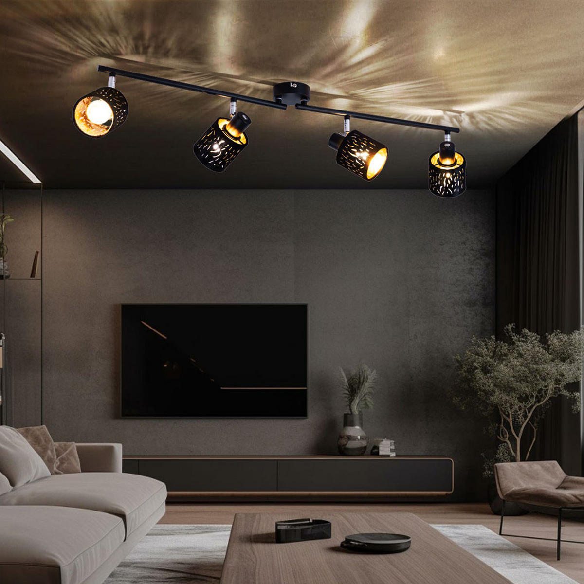 DECKENLEUCHTE Metall Schwarz Gold - Schwarz, Metall (84/14/16cm) - Globo Lighting