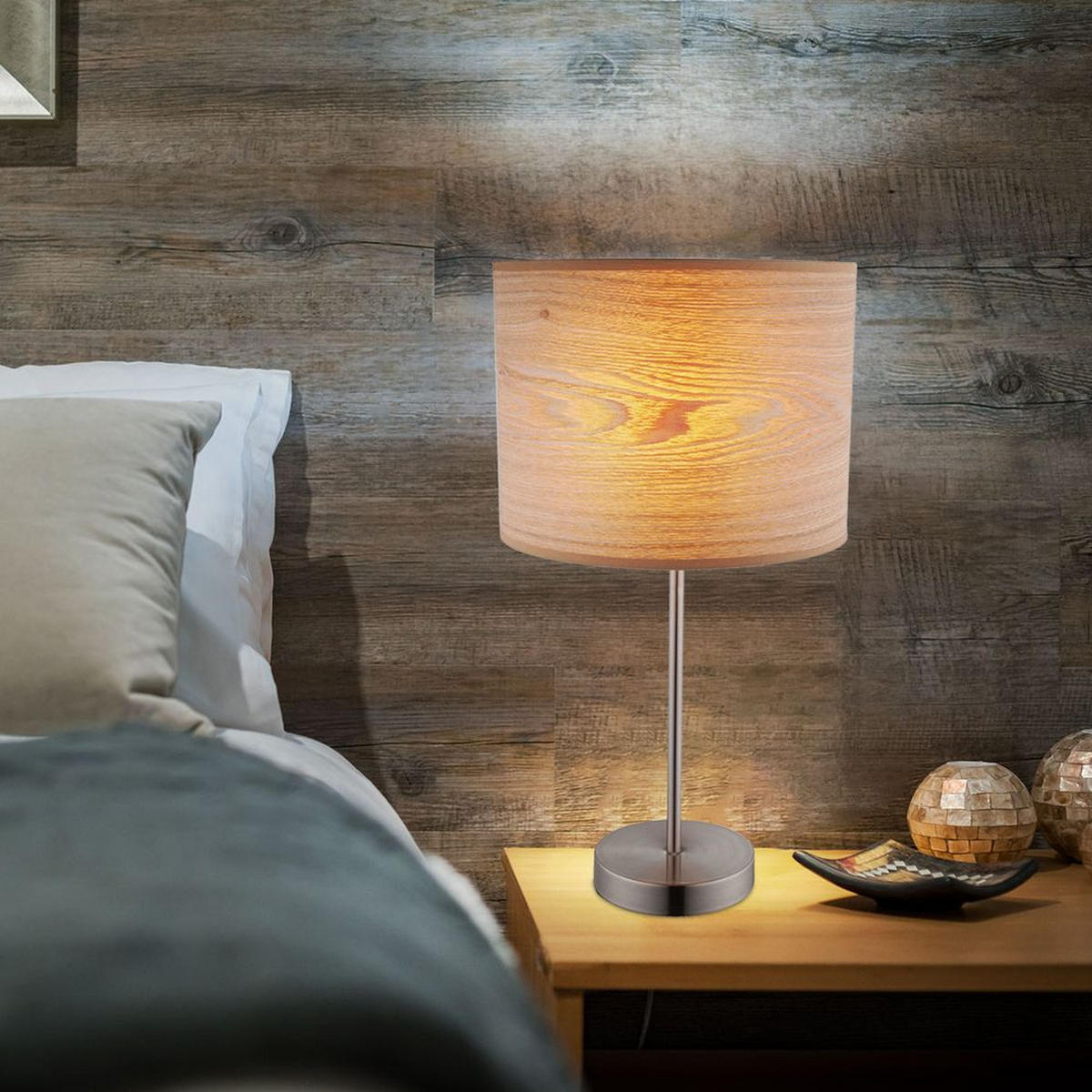 TISCHLEUCHTE AMY II Holzoptik Braun - Braun, Metall (26/26/50cm) - Globo Lighting