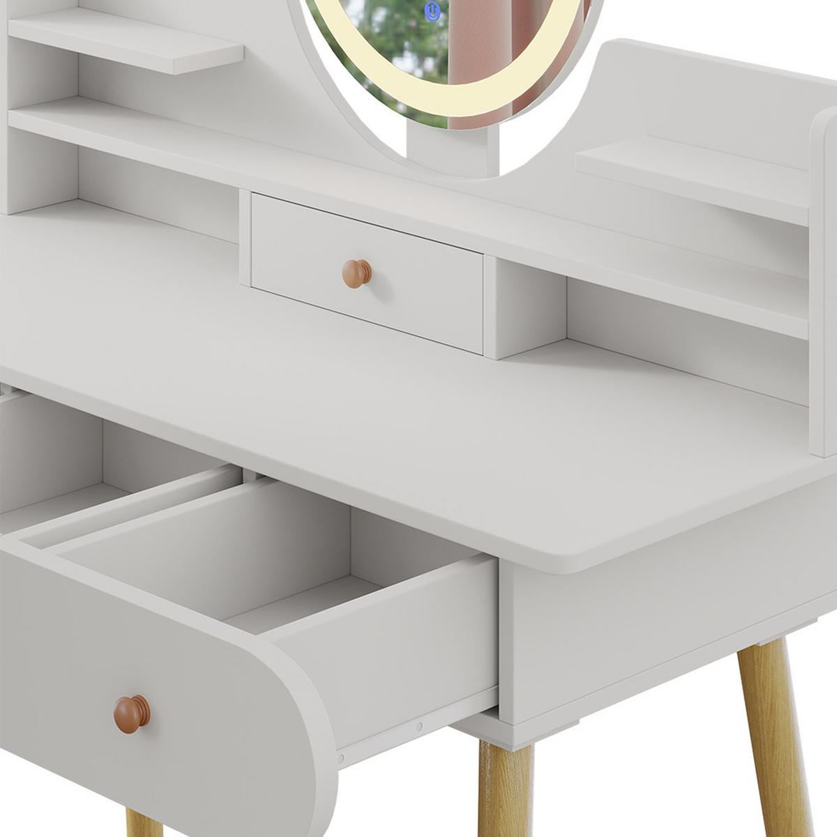 SCHMINKTISCH Edda Weiß 100 cm mit LED-Spiegel und Hocker - Weiß, Holzwerkstoff (100/130/40cm) - Vicco