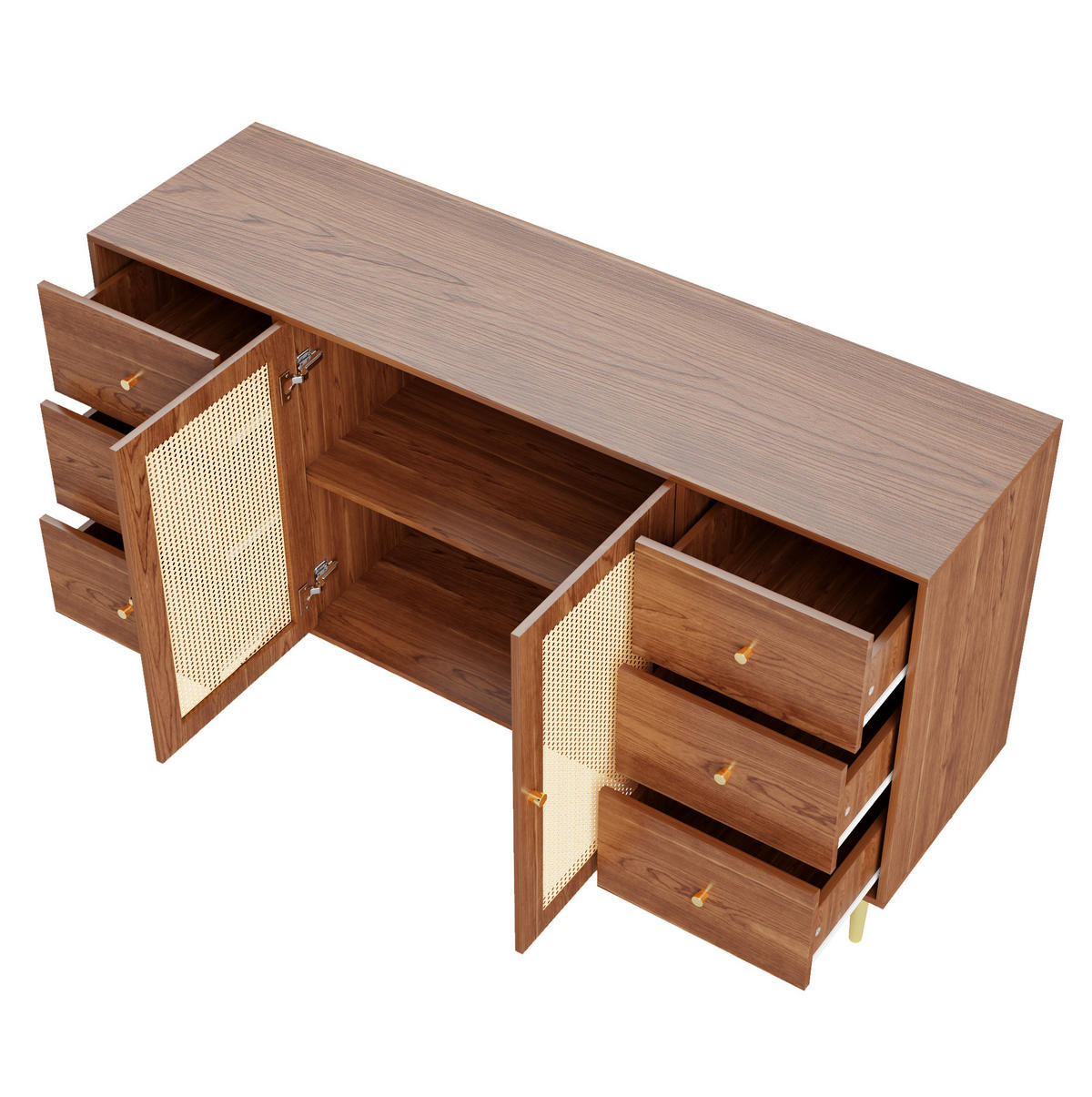 SIDEBOARD mit 6 Schubladen 160 x 40 x 90 cm MDF Wood 2-türig - Braun, Holzwerkstoff (40/90/160cm) - Meubliv