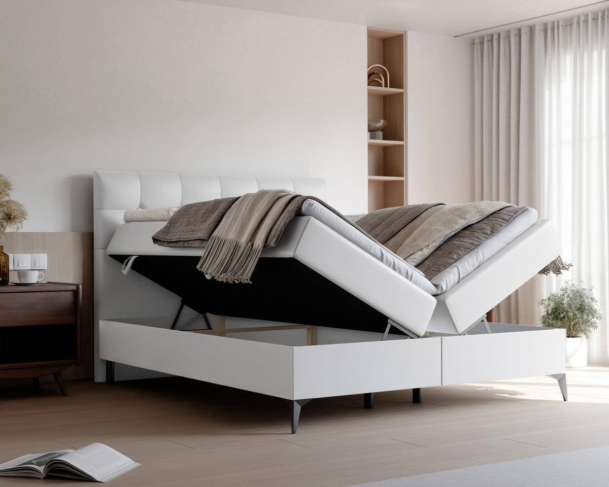 BOXBETT BAILEY 180/200 cm mit Matratze und Topper, Weiß - Weiß, Holzwerkstoff/Textil (180/200cm) - Idohome
