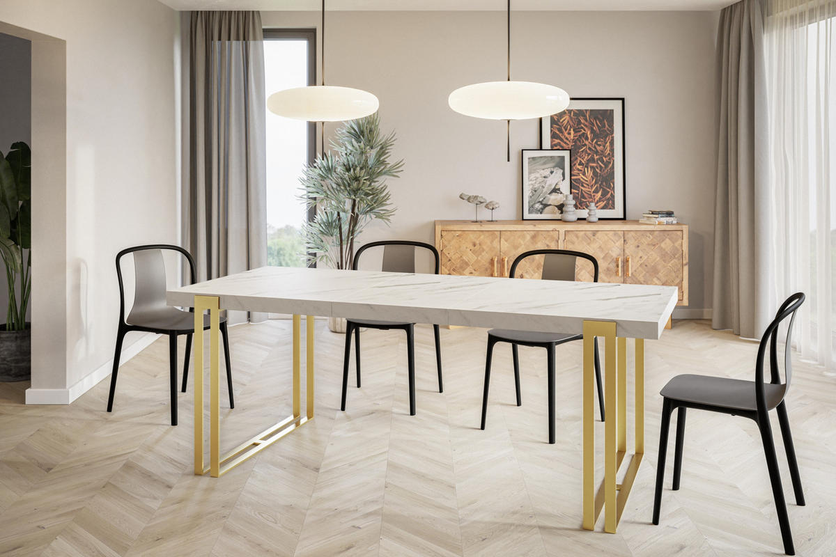 ESSZIMMERTISCH ROSA, ausziehbarer Tisch 180-280X90X77 cm, Farbe: MARMUR, mit Metallbeinen in Farbe Gold - Goldfarben/Hellgrau, Holzwerkstoff (180/90/77cm) - Alpi-Möbel