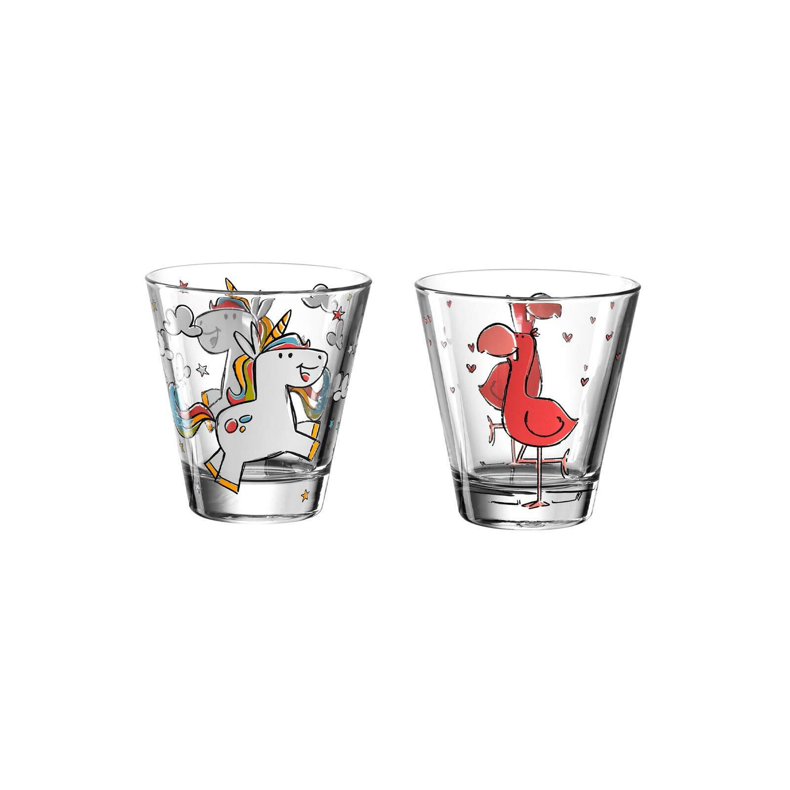 KINDERBECHER Bambini Einhorn & Flamingo 215 ml 2er Set - Pink/Weiß, Glas (0.215L) - Leonardo Living