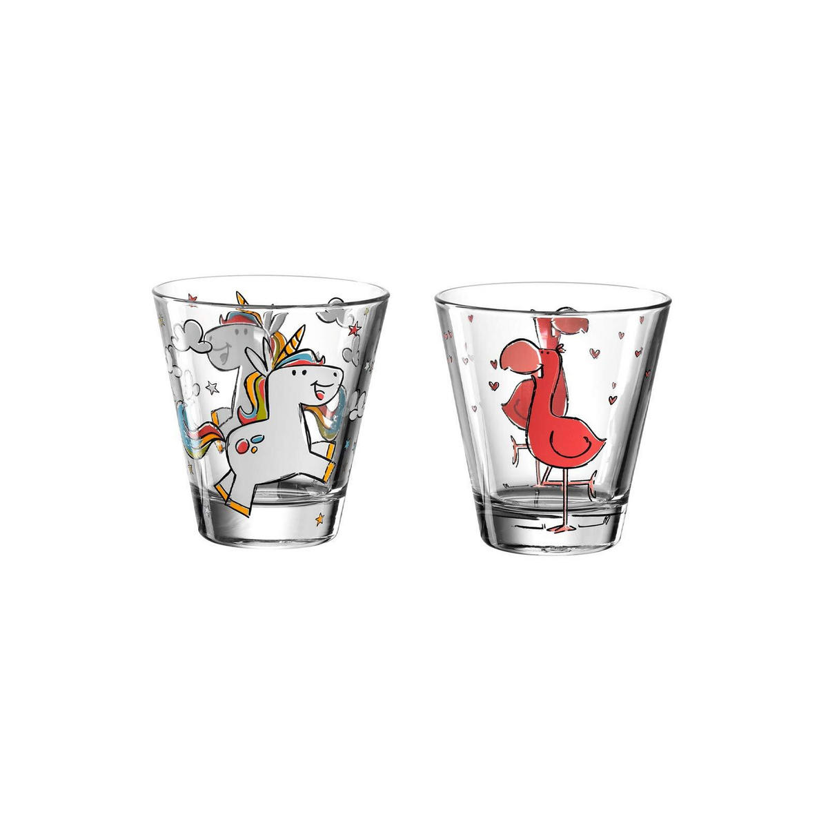 KINDERBECHER Bambini Einhorn & Flamingo 215 ml 2er Set - Pink/Weiß, Glas (0.215L) - Leonardo Living