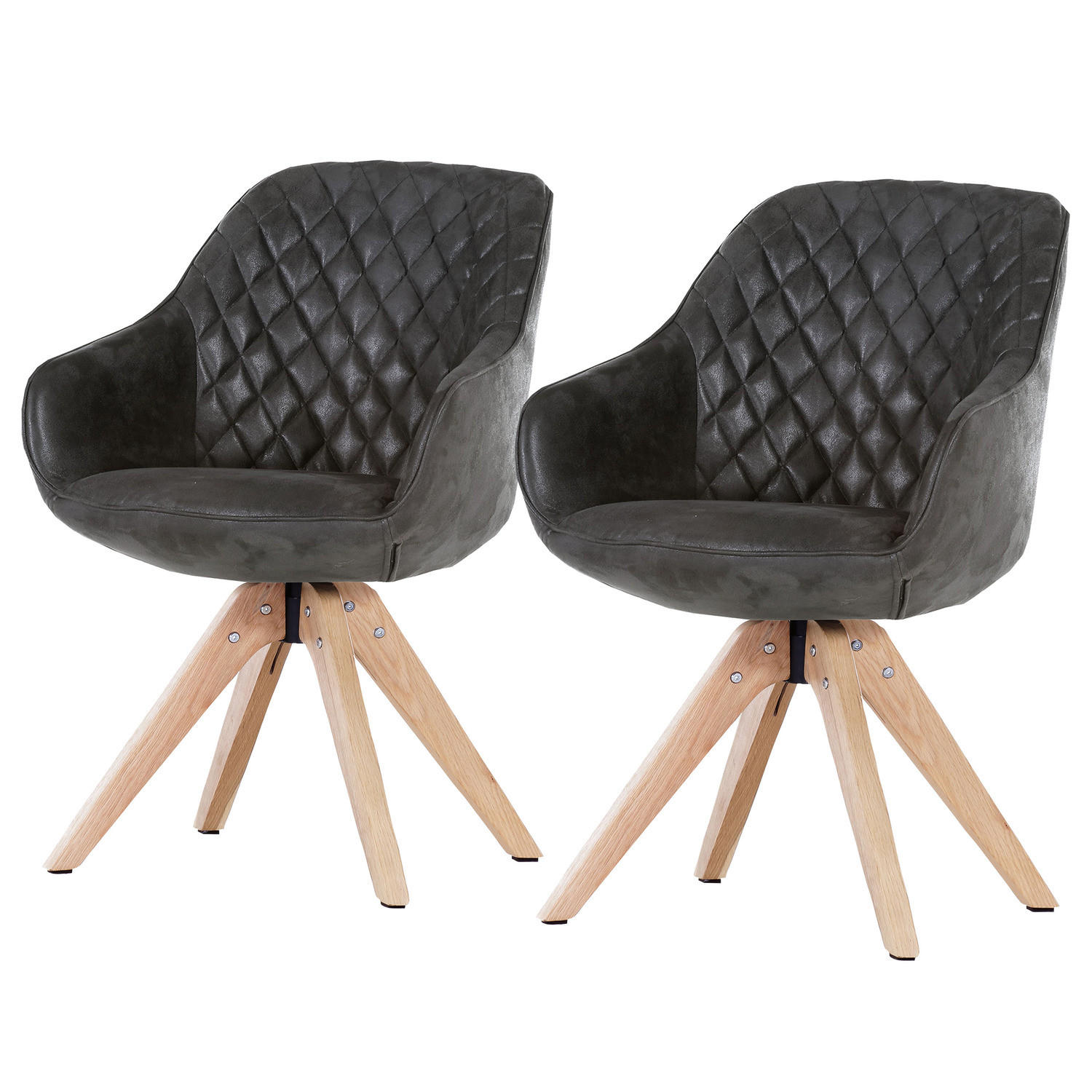 ARMLEHNENSTUHL drehbar - 2er-Set - Eiche massiv / Textil - Eichefarben/Schwarz, Eichenholz/Holz (60/83/65cm) - home24
