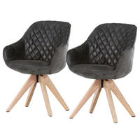 ARMLEHNENSTUHL drehbar - 2er-Set - Eiche massiv / Textil - Eichefarben/Schwarz, Eichenholz/Holz (60/83/65cm) - home24