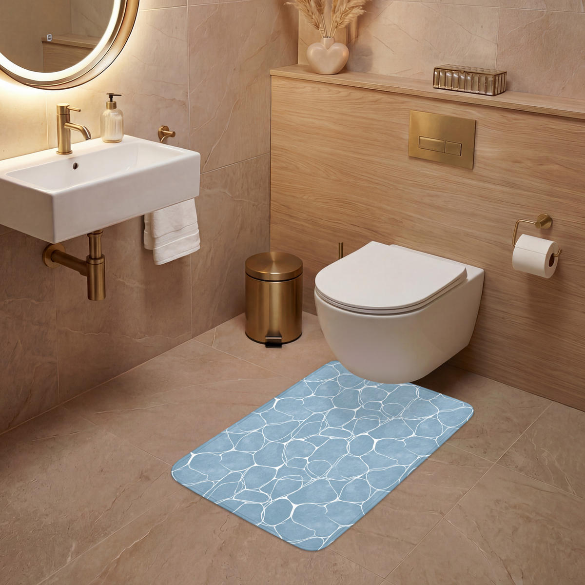 WC PŘEDLOŽKA Organic - vzor - modrá 50x80 cm - světle modrá, textil/plast (50/1cm) - OnlyWow