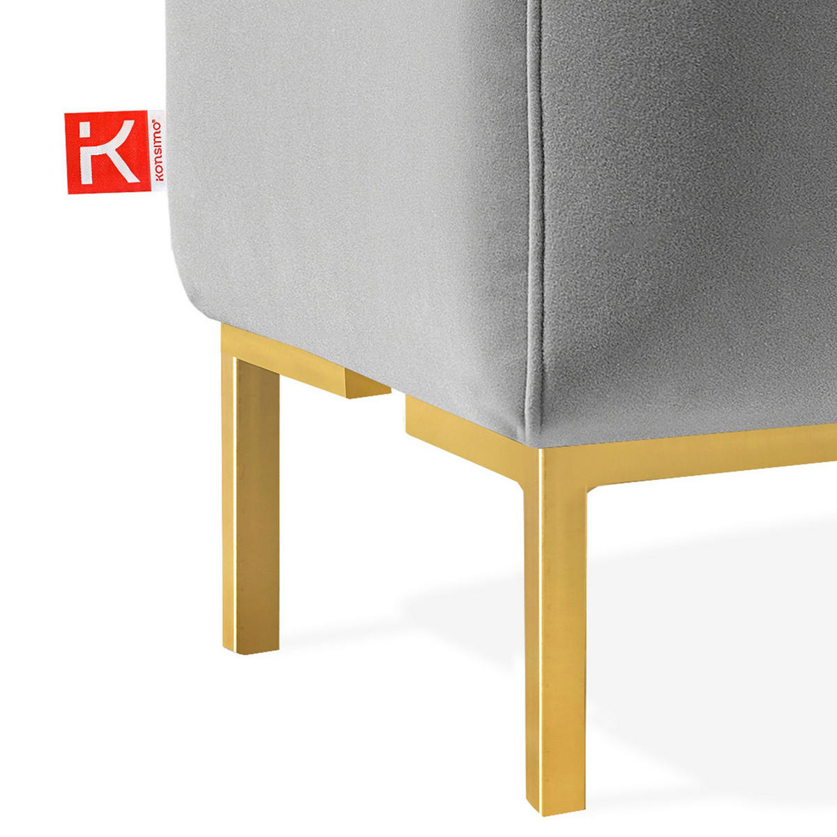 SITZHOCKER Polsterhocker PECCO, Veloursstoff - Goldfarben/Hellgrau, Holz/Textil (60/50/50cm) - KONSIMO®