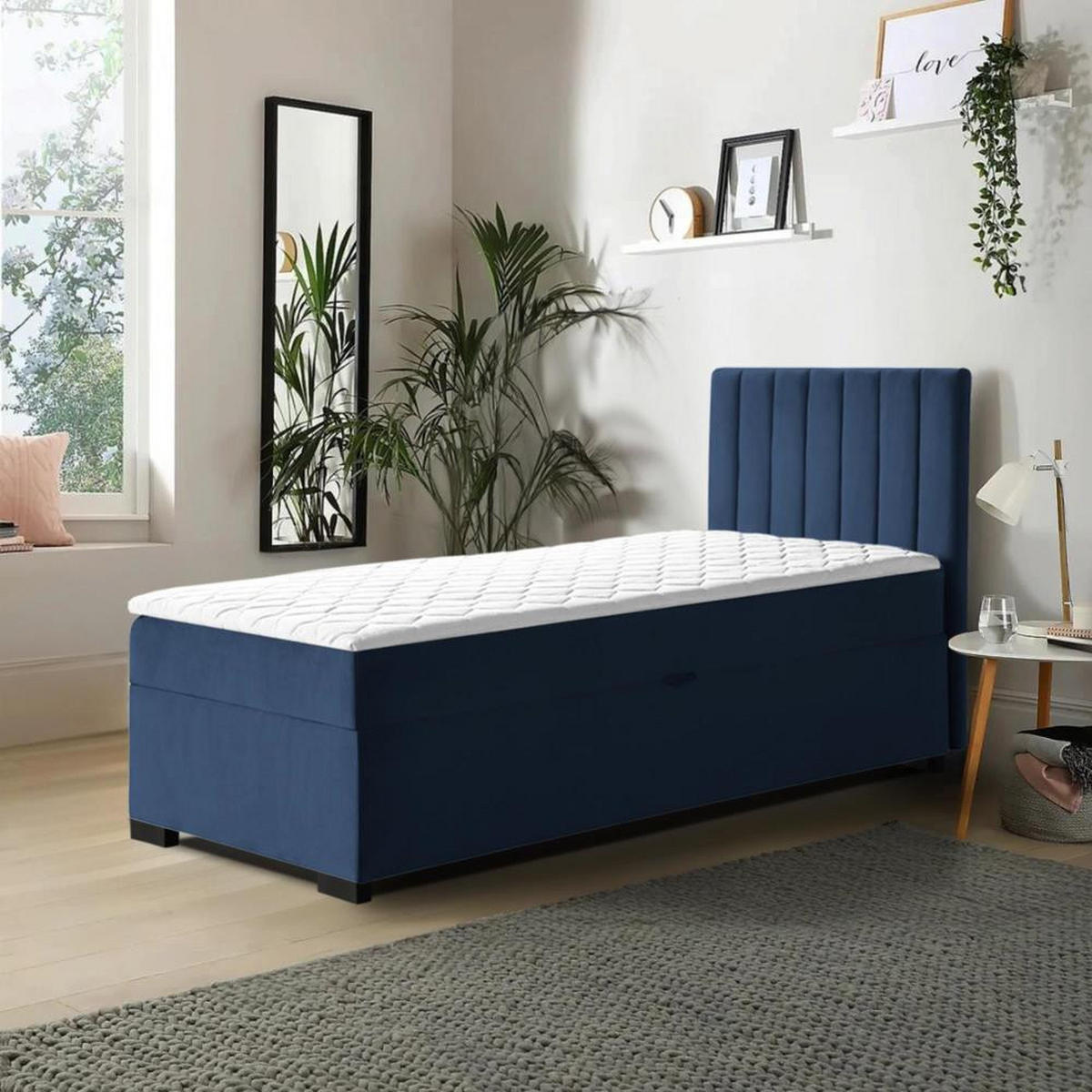 POLSTERBETT Eric 104/207/105 dunkelblau - Dunkelblau, Holzwerkstoff/Textil (100/200cm) - Beautysofa