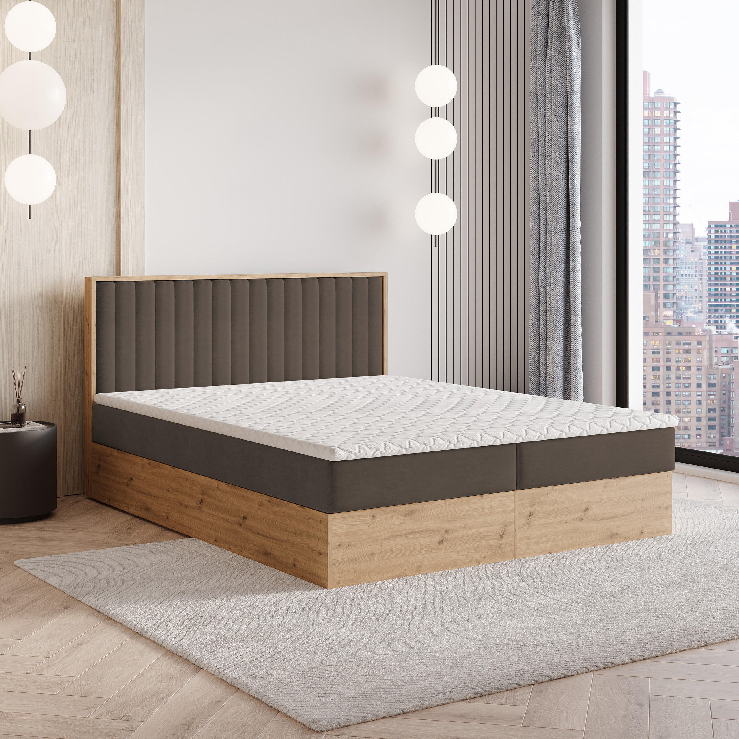 BOXBETT VARELI 140x200 cm mit Matratze und Topper - Braun - Braun, Holz (140/200cm) - MASSENO