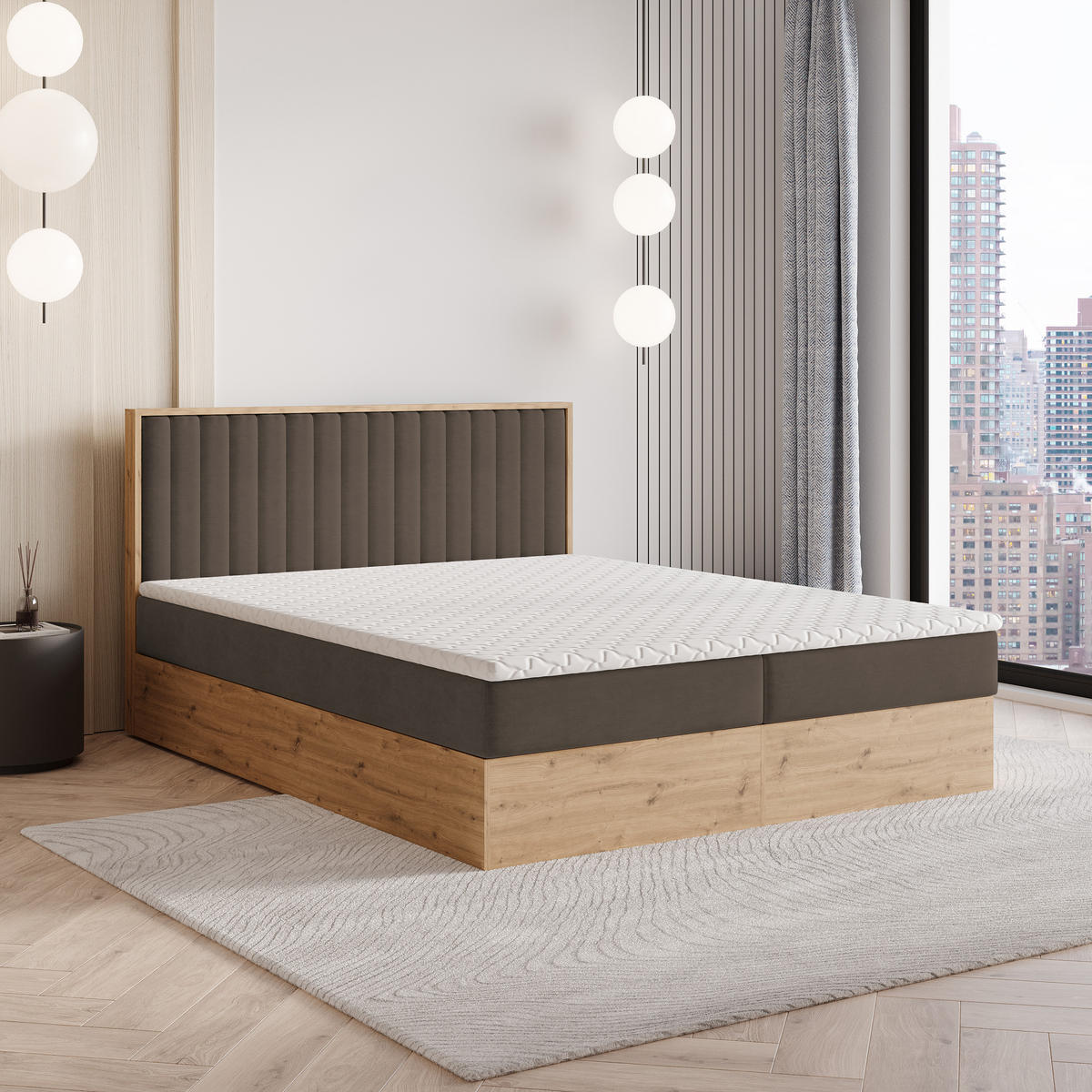 BOXBETT VARELI 140x200 cm mit Matratze und Topper - Braun - Braun, Holz (140/200cm) - MASSENO