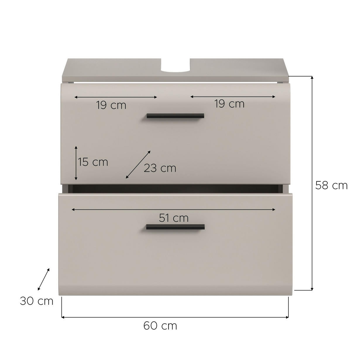 WASCHBECKENUNTERSCHRANK Alba (B/H/T: ca. 60/58/30 cm) in Kaschmir/Kaschmir matt - Kaschmir, Holzwerkstoff (60/58/30cm)