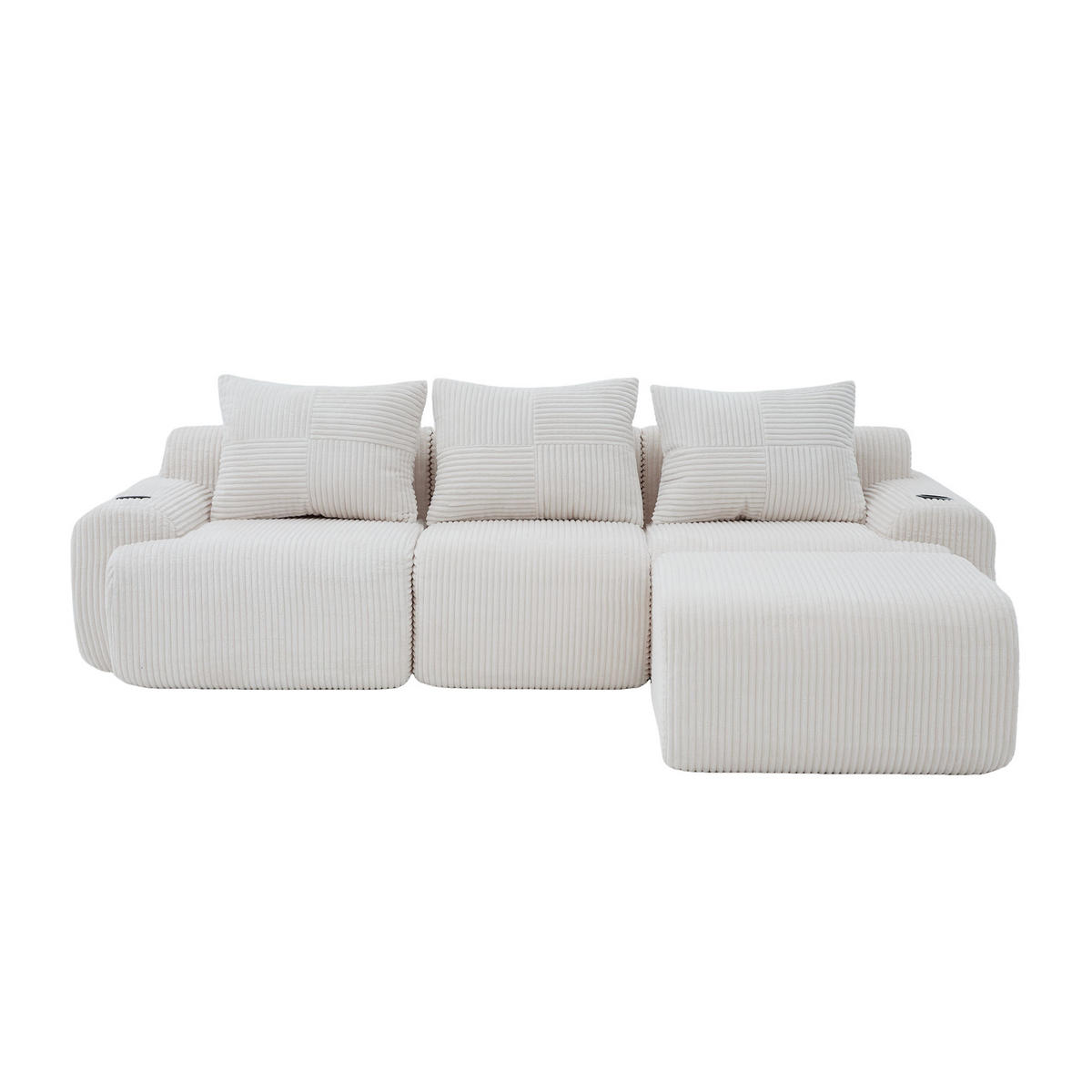 ECKSOFA 268/174/80 cm Beige mit Fußhocker, 2 Becherhalter und Aufbewahrungstaschen - Beige, Textil (268/174cm) - Oxeza