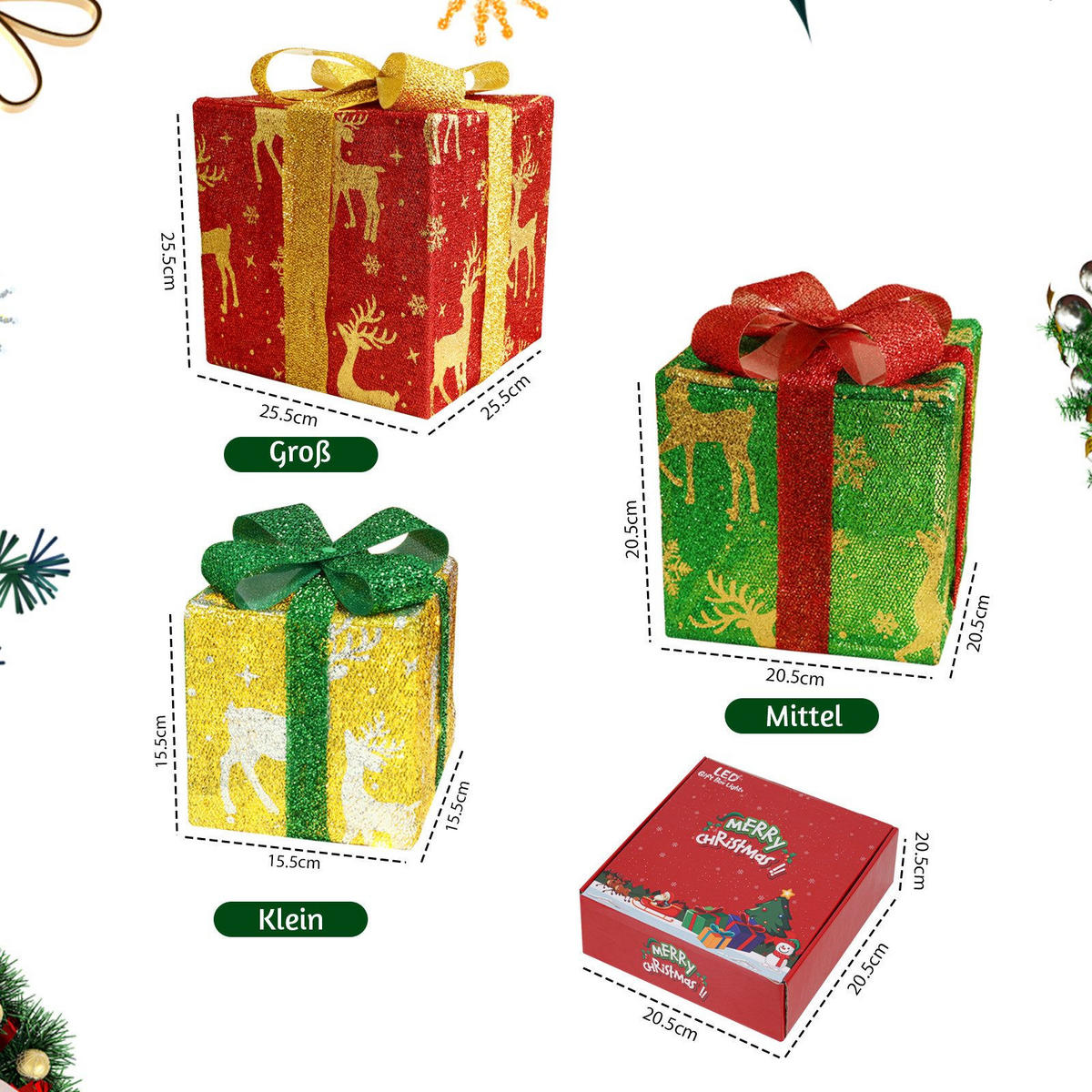 WEIHNACHTSGESCHENKBOX Elch (3er-set) 26/26/26 cm - Multicolor, Textil (26/26/26cm) - Nettlife