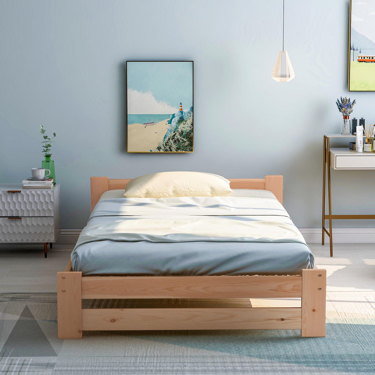 EINZELBETT aus massivem Kiefernholz 90x200 cm Natur mit Lattenrost - Naturfarben, Holz (90/200cm) - IVMEU
