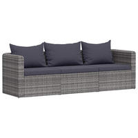LOUNGESOFA mit Kissen und Armlehnen, 3-Sitzer, 212/72/63 cm, aus Poly Rattan, Grau - Grau, Kunststoff/Textil (72/52/72cm) - vidaXL