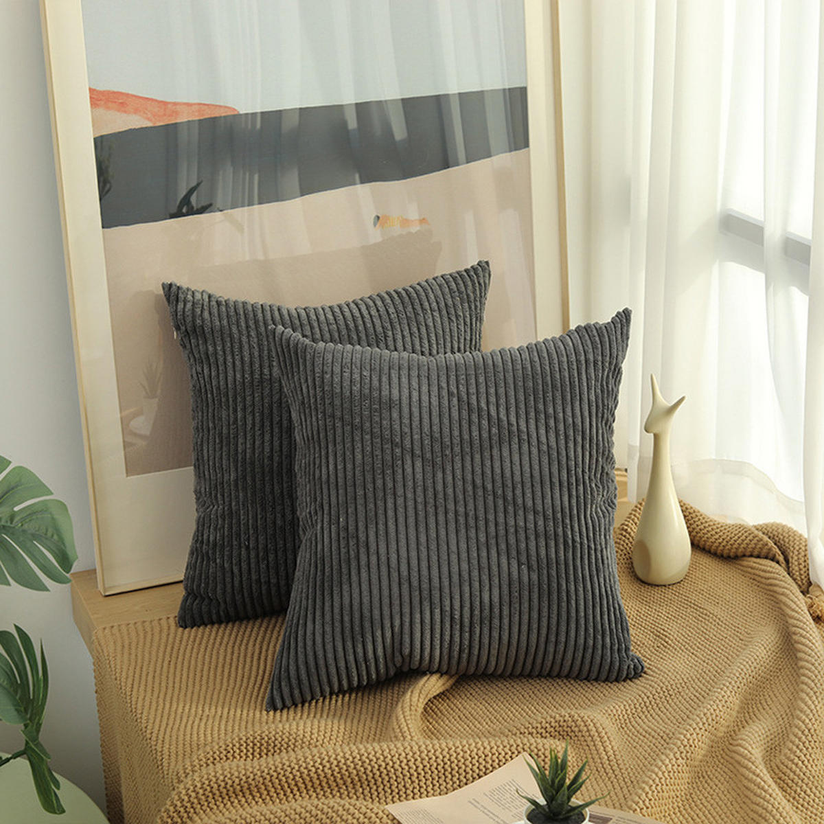 KISSENHÜLLE Plüsch Dunkelgrau 45*45cm - Dunkelgrau, Textil (45/45cm) - Kaket