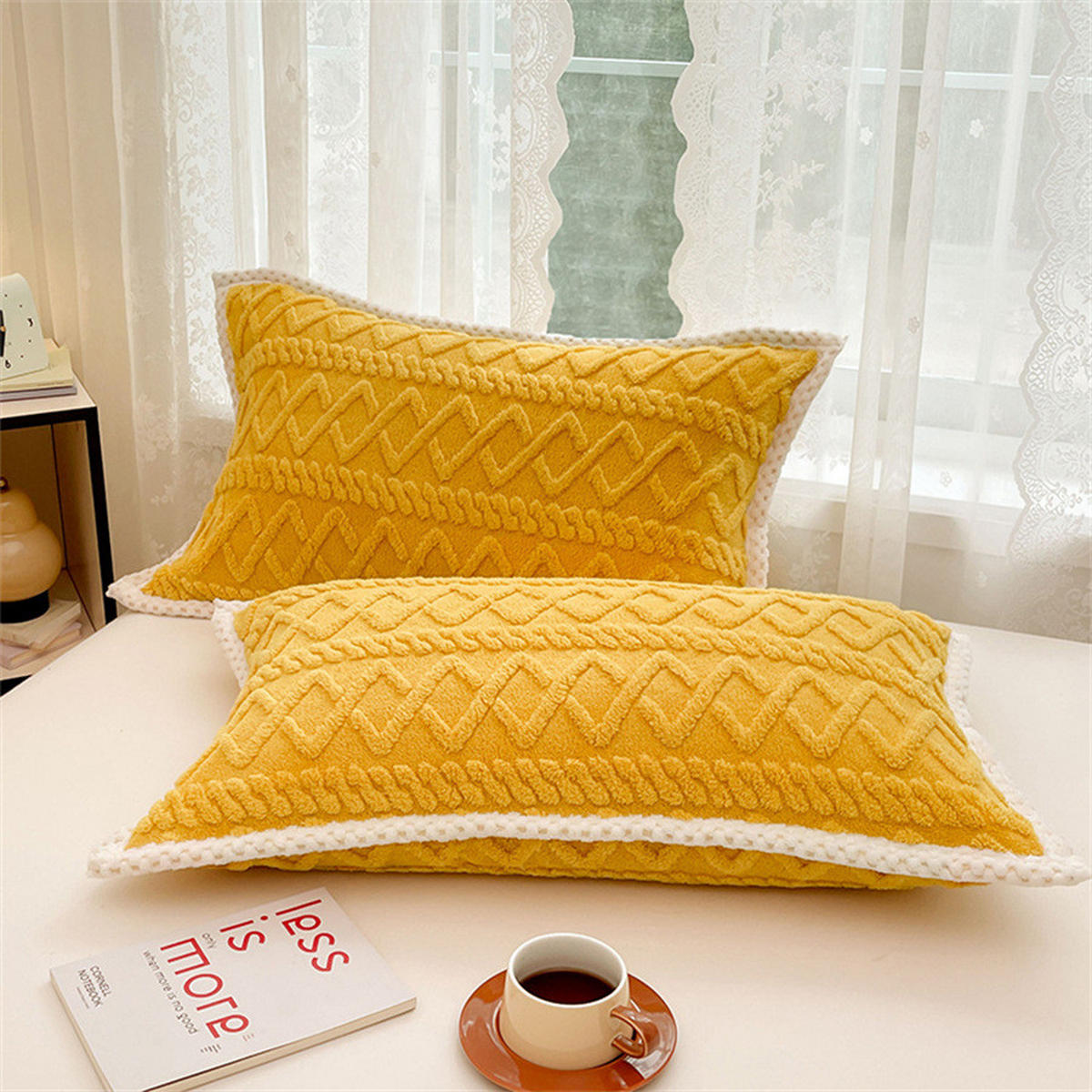 PLÜSCH-KISSENBEZÜGE – 48*74cm – Gelb (Paar) - Gelb, Textil (48/74cm)