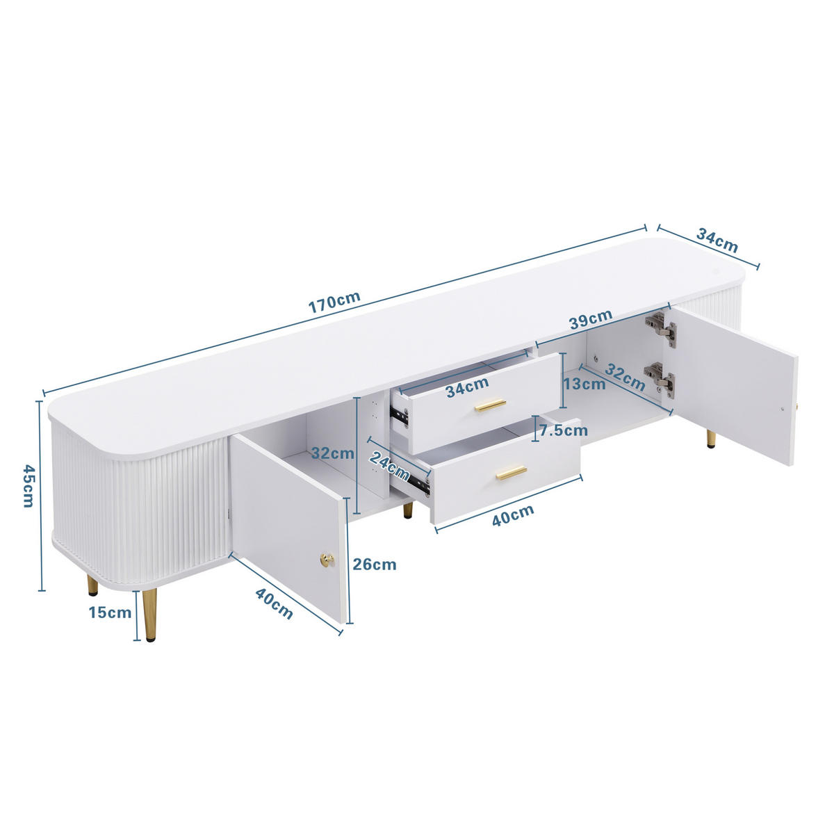 TV-ELEMENT mit 2 Schubladen 170 cm MDF Weiß - Weiß, Holzwerkstoff (34/45/170cm) - Beauniv