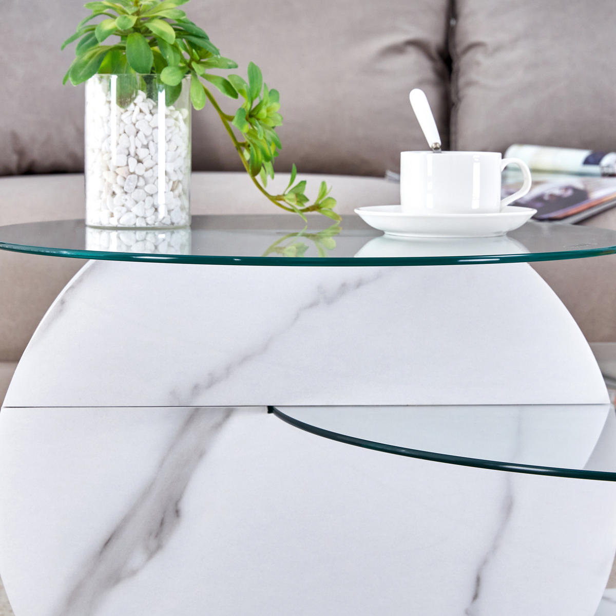 COUCHTISCH 50/70 cm Transparent/Weiß aus MDF und Sicherheitsglas mit Ablage - Weiß, Holzwerkstoff (90/70/44cm) - OKMYHOME